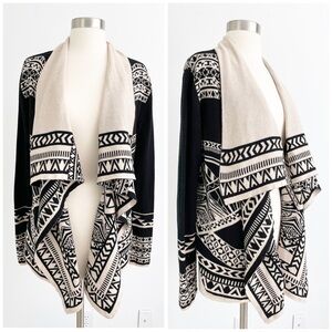 Vestique Boho Azteca Printed Long Sleeve Drapped Open Cardigan Size Small
